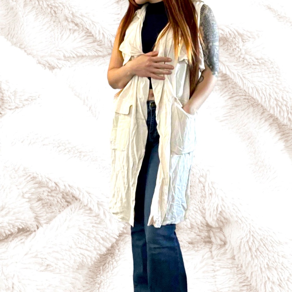 Cream Cover Up / Kimono / Sleeveless Long Vest